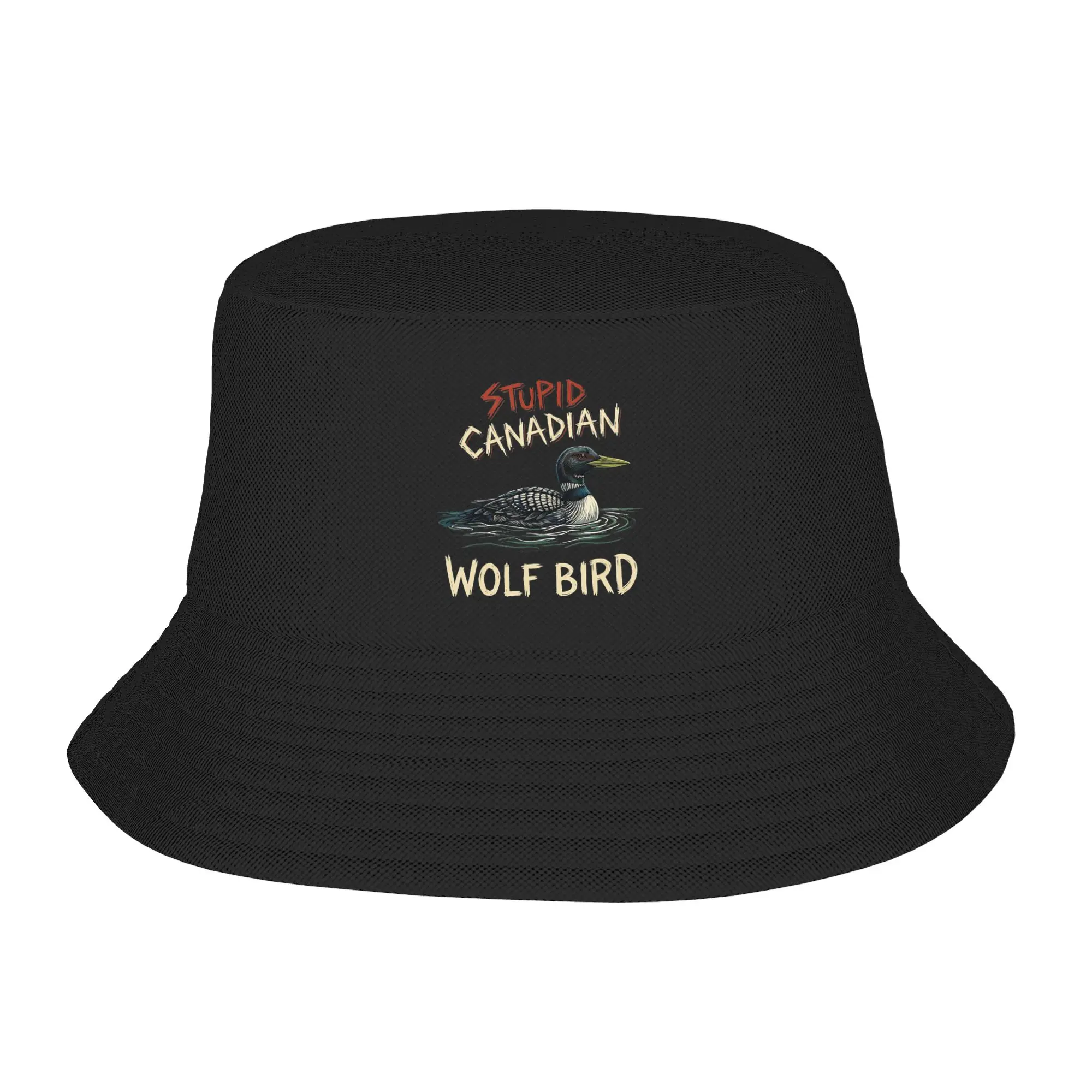 Stupid Canadian Wolf Bird Cute Loon Sarcastic Anima Bucket Hat Streetwear Fisherman Caps For Unisex Casual Beach Travel Sun Hats