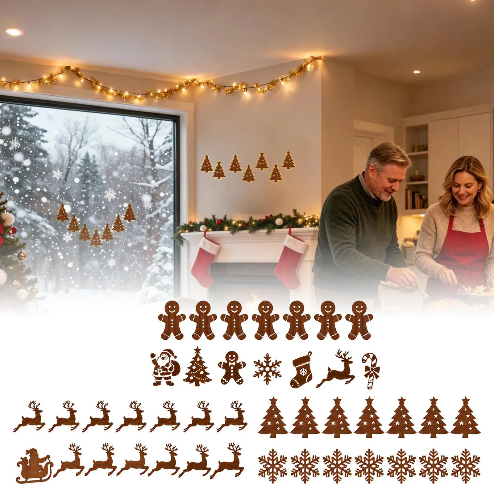 7pcs LED Reindeer Wall Decorations Holiday Christmas Light-up Reindeer Lights Warm-toned Christmas Indoor Decorative Lights