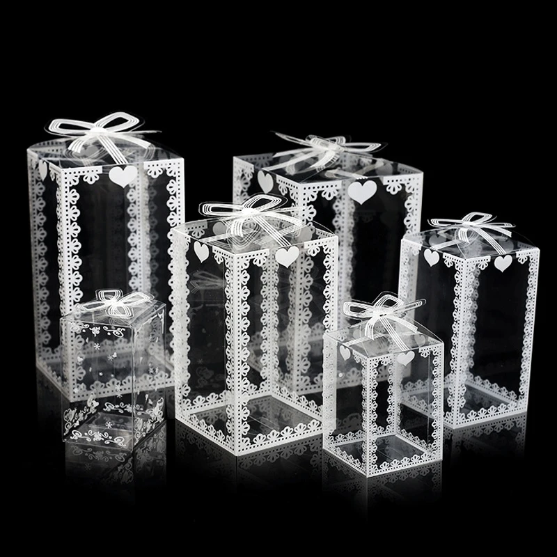 10pcs Transparent Gift Box PVC Plastic Clear Packaging Box for Wedding Baby Shower Party Favor Present Chocolate Candy Cake Box