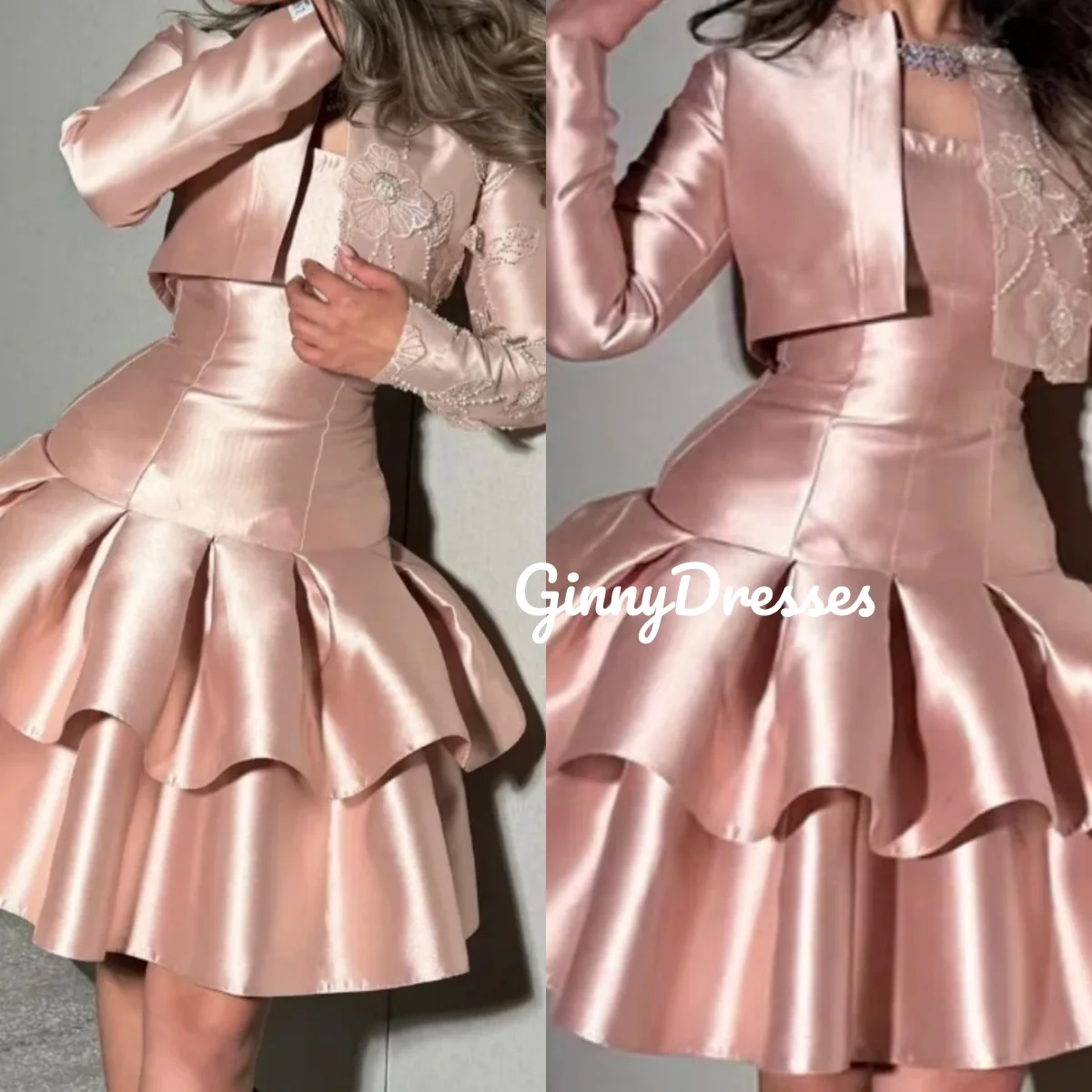 

Evening Dress Customize Long Sleeves Mini Zipper Up Ruffle Beadings Dresses For Special Events A-Line Strapless Vestidos De Fies