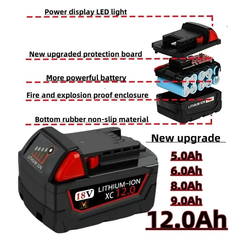 

Для Milwaukee 18 В 12,0 Ач Сменная литиевая батарея M18 XC 48-11-1860 48-11-1850 48-11-1840 48-11-1820 Аккумуляторные батареи