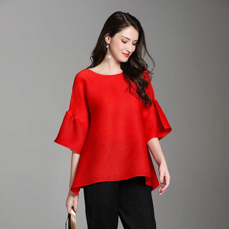 

Loose Basic ort Sve T-irt Women's Bell Sve Pure Color Casual Faion Polyester Fabric Busin Home Wear T-irt