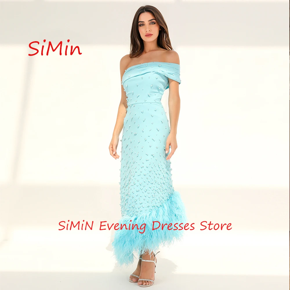 Simin Saudi Strapless Beaded Tassel Sheath Ruffle sleeveless Mermaid Ankle-Length Arab Evening Party dresses for women 2024