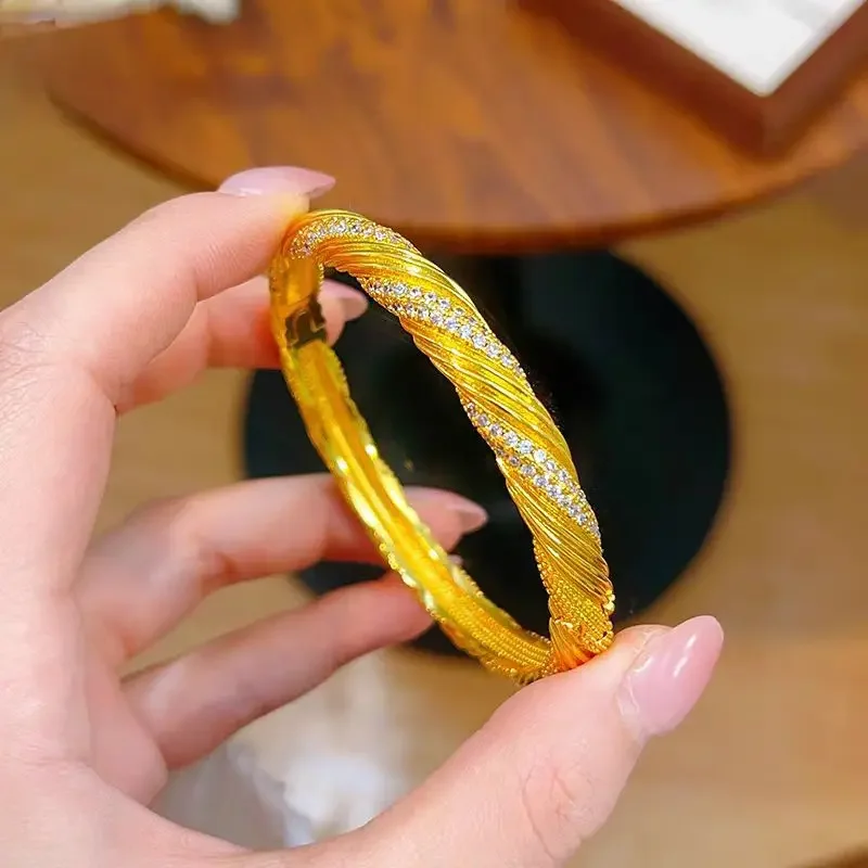 

24K Gold AU999 Wheat Grain Bracelet for Women, Lobster Clasp Closure, Hand-Woven Filigree Craft, Minimalist Luxury Jewelry