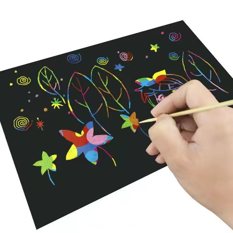 Magic Rainbow Scratch Painting Children Drawing Toys Cartoon Template Ruler Hollow Out Painting Art Graffiti Kids Gifts TMZ