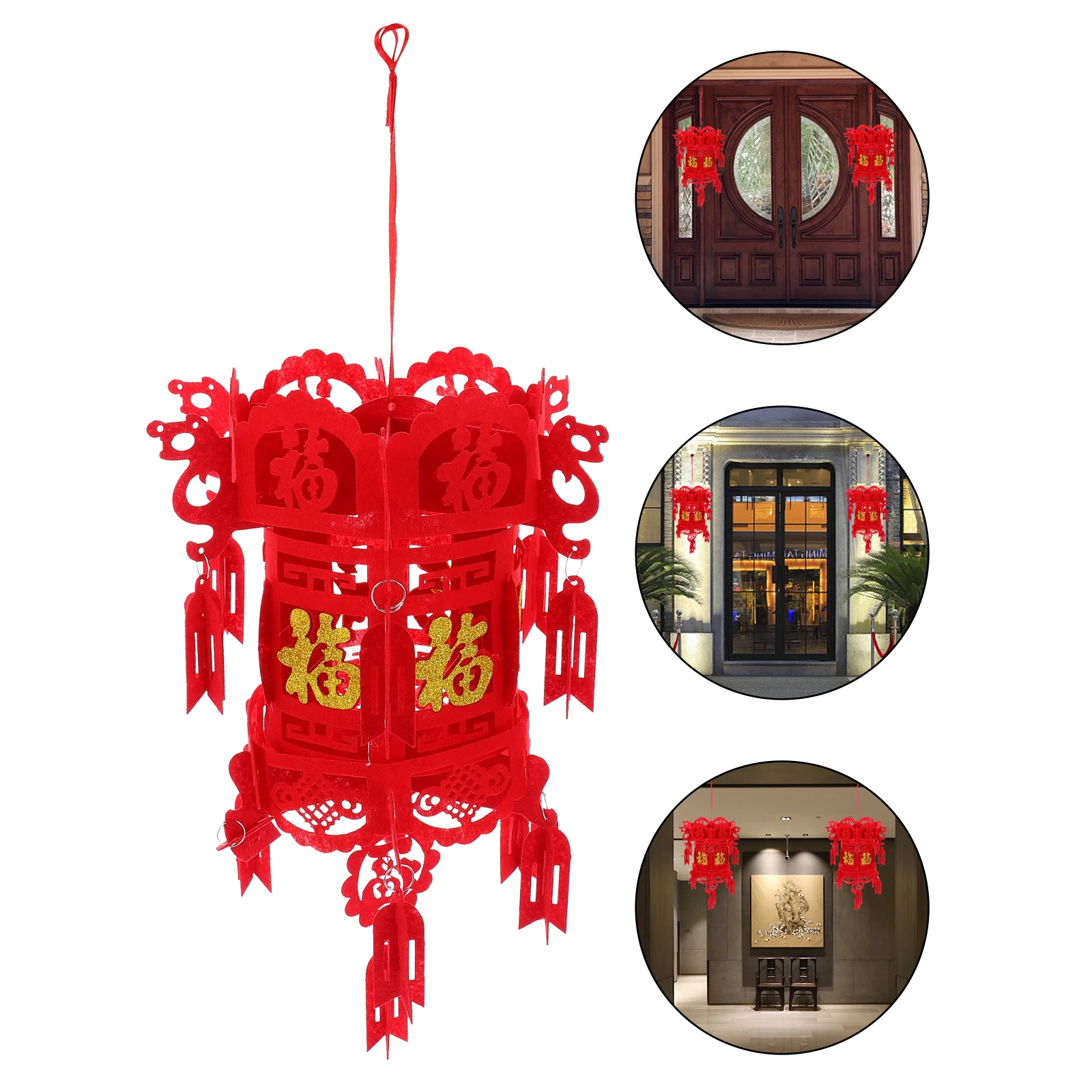 

3pcs Non-woven Fabric Fu Word Palace Lanterns Durable Reusable Spring New Year Wedding Home Office Shop Mall Decor