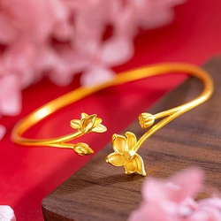 Luxury 18k Gold Color Lotus Opening Original Bracelet for Women Bracelet Bangle for Wedding High Quality Jewelry Wedding Gifts