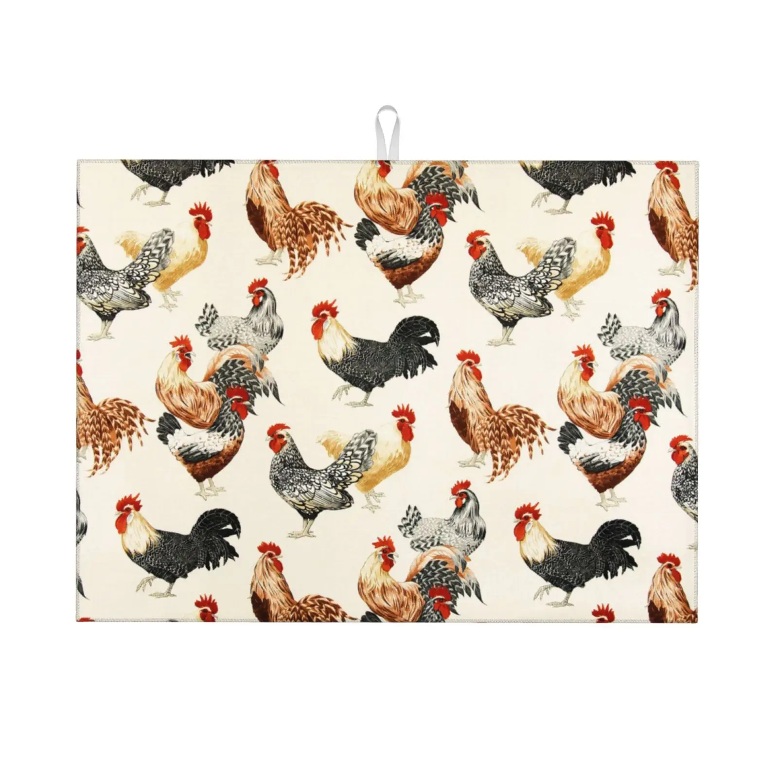 Cock Print Super Absorbent Tableware Dish Drying Mats Desk Drain Pad Counter Top Mat Non-slip Draining Placemat Kitchen