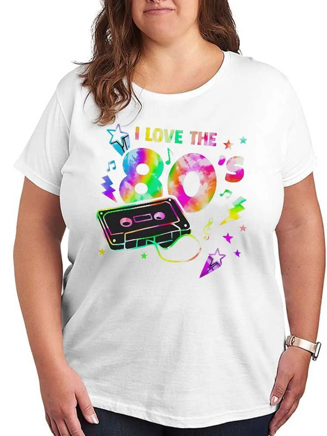 I Love The 80s Graphic T Shirt Women Fashion Short Sleeve Retro Cassette Print Tops Elastic Casual Plus Size Loose Cotton Tee