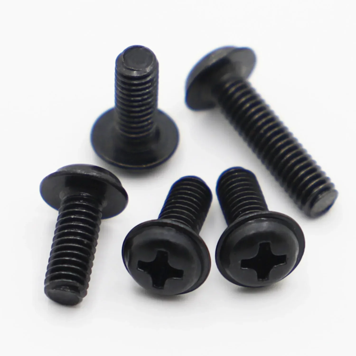 PWM Black Pan Head Screws with Washer M1.7 M2 M2.5 M3 M4 M5 M6 Fixed Motherboard Screws With Pad DIN967