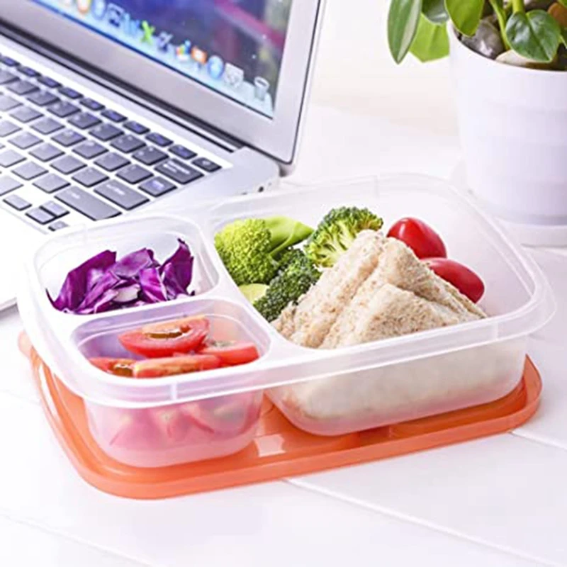 7 Pack Bento Lunch Boxes - Reusable 3 Compartment Meal Prep Containers - Leakproof Lunch Container With Lids For School