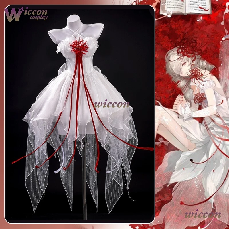 

CosC Wuthering Waves Wuwa Phrolova Cosplay Costume Wig White Wedding Dress Spider Lily Layered Headwear Women Halloween Party