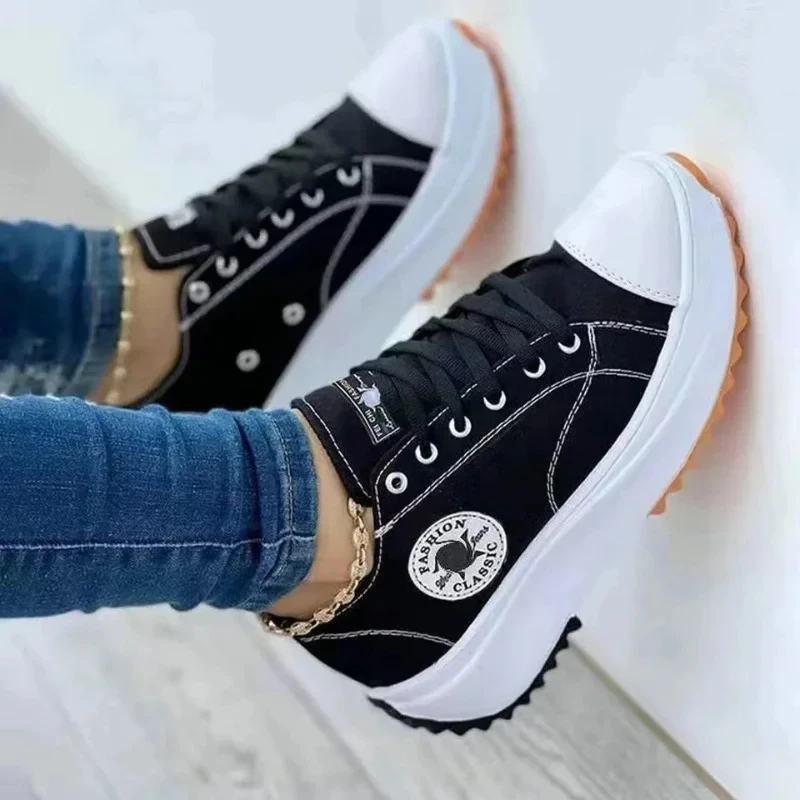 

Women's Graphic Canvas Sneakers Women's Casual Shoes 2024 Autumn New Women's Sneakers Flat Lace Up Zapatos Mujer Chaussure Femme