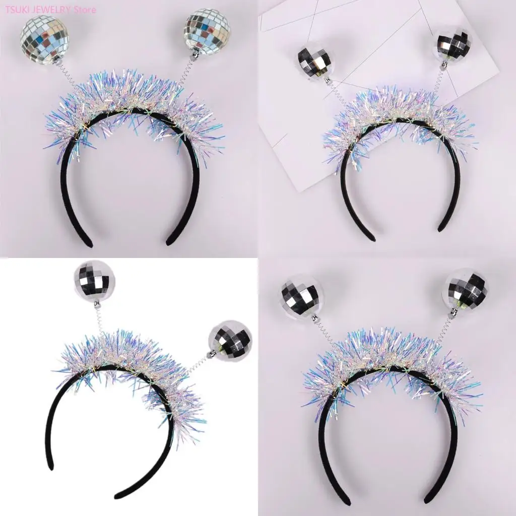 62ke-キラキラディスコボールヘアフープヘアスタイリングアクセサリーかぶと快適なヘアバンド夜のイベントテーマパーティーの小道具
