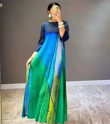 Miyake Pleated Dress 2024 Spring Vintage High Fashion French European Female Plus Size Long Dress Indian Dress Original Designer