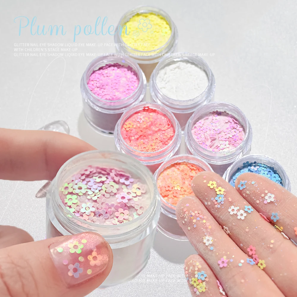 Poudre acrylique à paillettes pour les ongles, 7 couleurs, fleur de prunier, macaron, démontrent 3D, extension d'ongles, trempage, poussière carimplantée