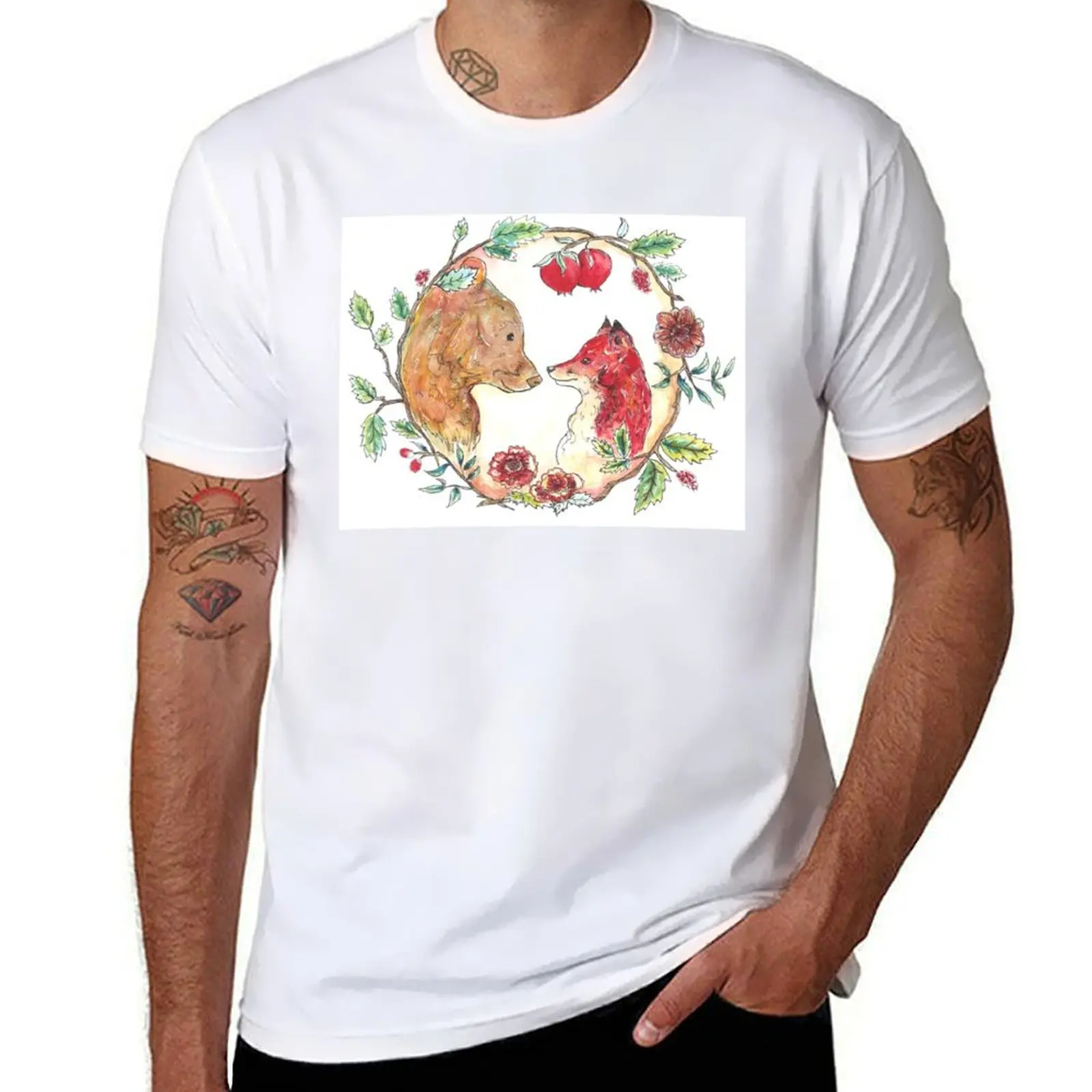 

The bear and the fox T-Shirt designer shirts Funny t-shirt summer tops plain t shirts men