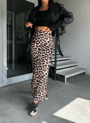 

Women's Spring and Autumn High Waist Slimming Leopard Print Split Skirt Sexy Temperament Commuting Elegant Skirt