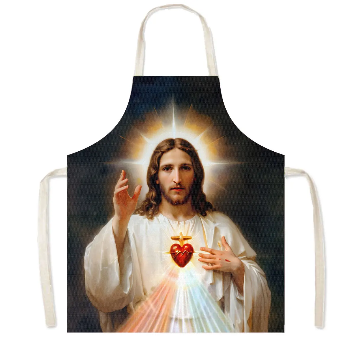 Vintage Religion Jesus Kitchen Apron Christian Prayer Blessing Pinafore Household Cleaning Tool Baking Chef Cooking Aprons