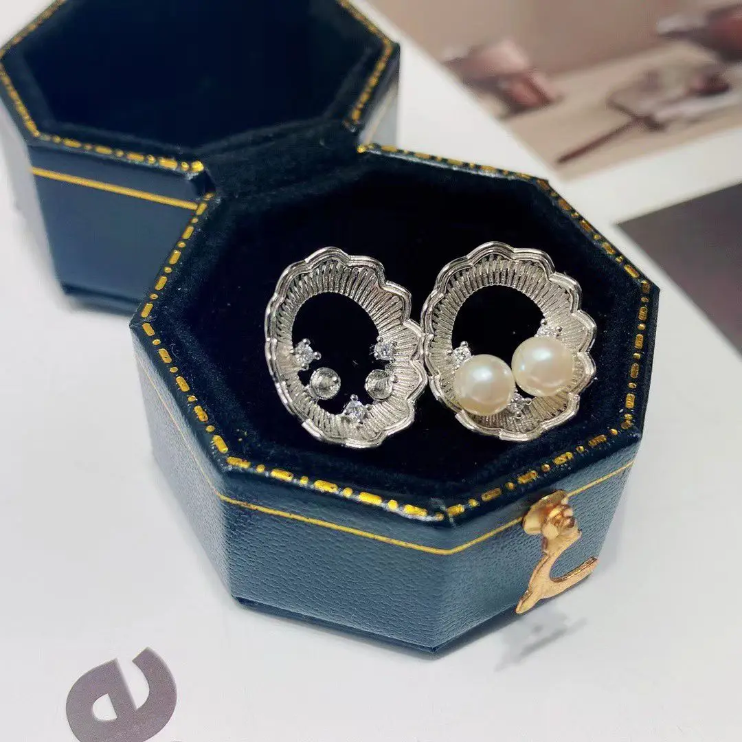Wholesale S925 Sterling Silver Earrings Mount Findings Settings Base Mounting Parts Accessory for 4-5mm Pearls 5 pairs/lot