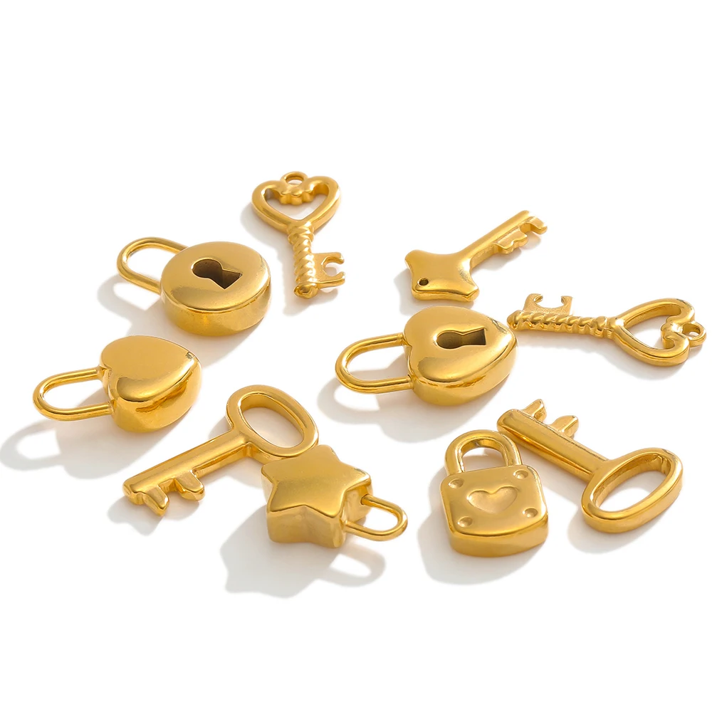 5pcs Stainless Steel Gold Color Key Lock Charms Couple Pendants for DIY Jewelry Lovers Necklaces Hiphop Bracelets Making Crafts