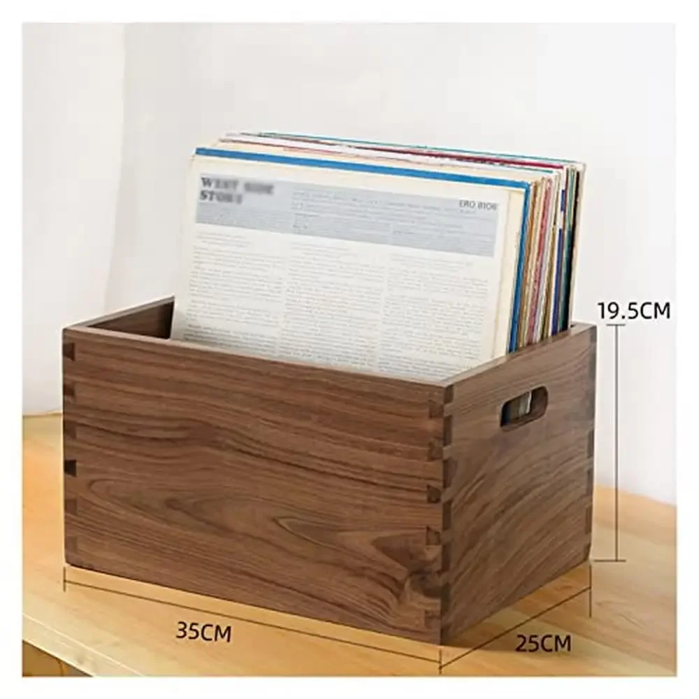 Estante de almacenamiento de CD de madera de espiga de cola de milano, caja organizadora de vinilo LP, caja de almacenamiento, soporte de exhibición de alfabeto, estante de madera