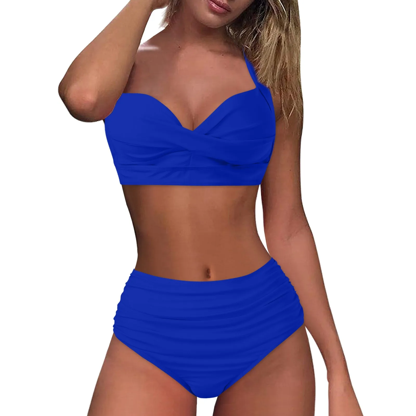 High Waist Bikini 2024 Woman Swimsuit Women Swimwear Bathing Suit Padded Push Up Ruched Swimsuit Women Bikini Set