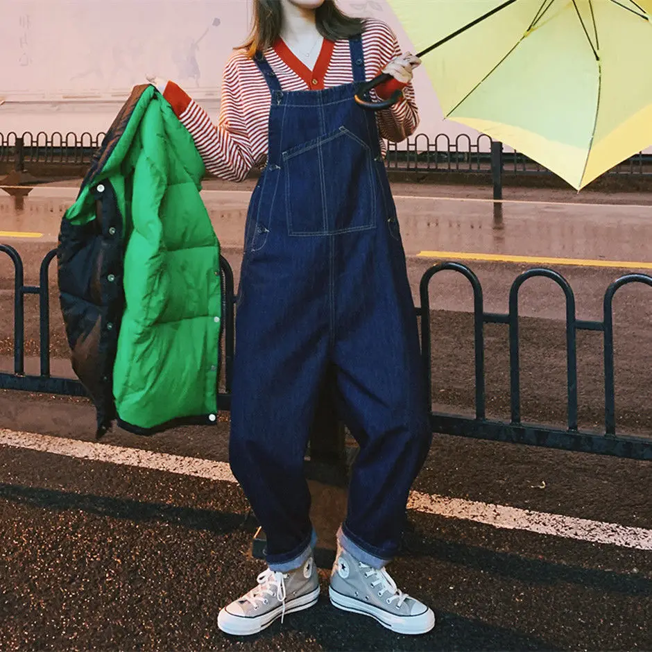 

Ele Vintage Denim Overalls Women's plus Size Slimming One-Piece Pants High Waist Long Leg Spring Autumn Faion