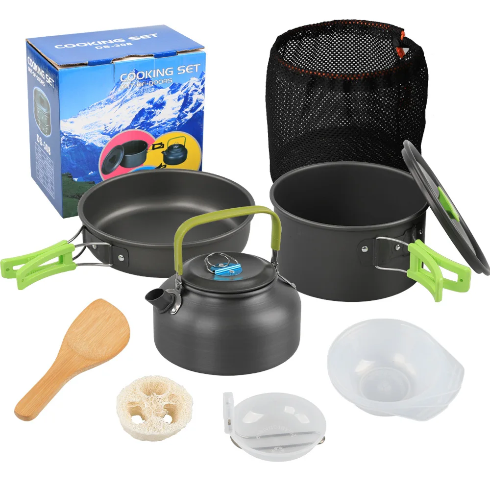 Camping Cooking Pot Pan Kettle Set Alloy Cookware Set DS-308 Combine Set