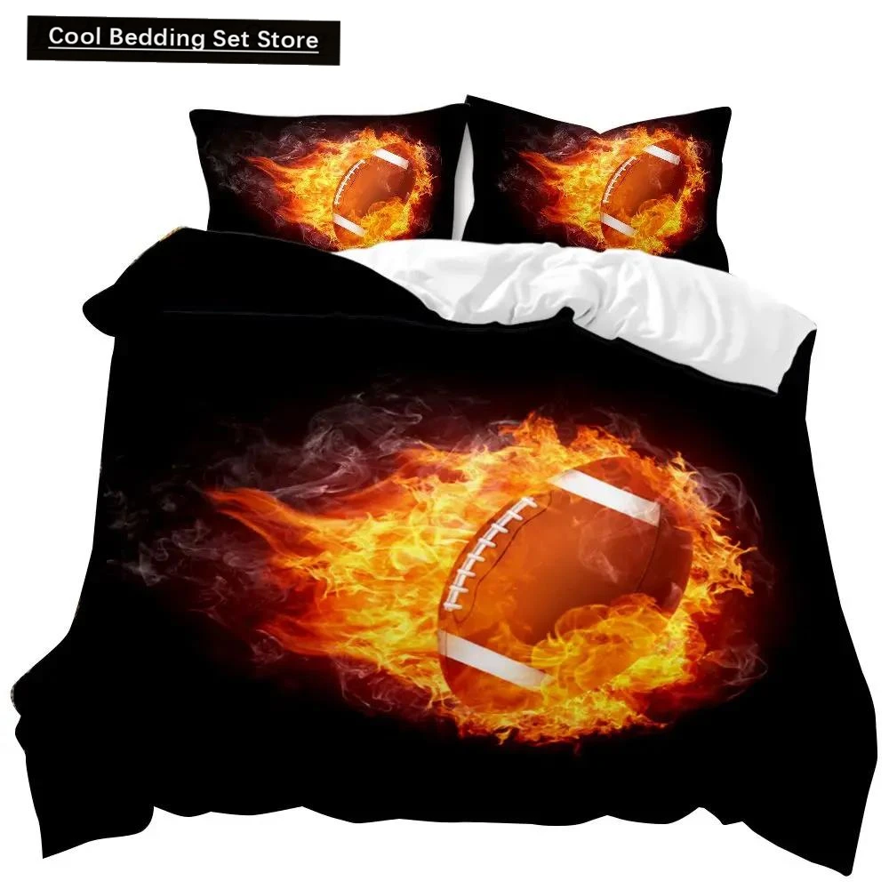 

Football Duvet Cover Set Football with Fire Youth Sports Teens Bedding Set Football Double Queen King Size Polyester Qulit Cover