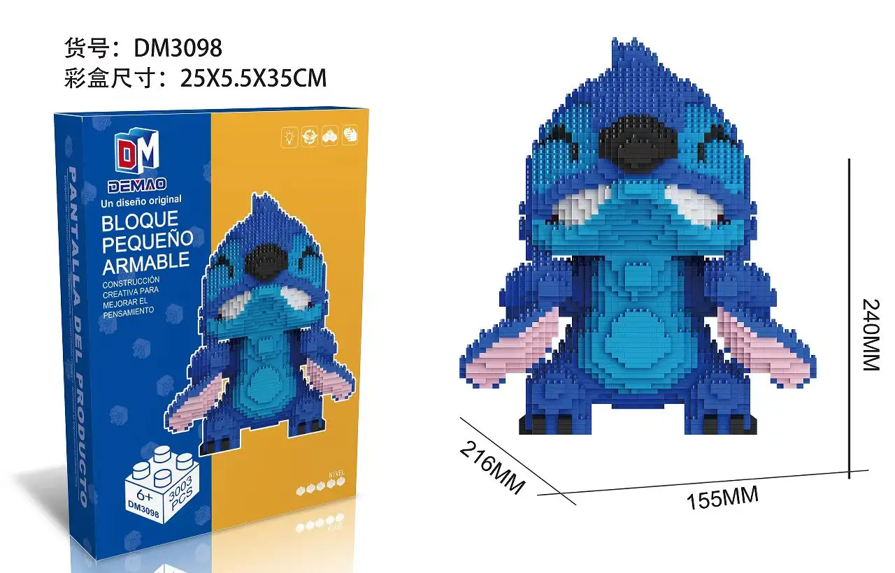 Bloques de construcción de Disney Stitch para niños, juguete de ladrillos para armar figuras de Lilo & Stitch, modelo 3D, ideal para regalo, incluye