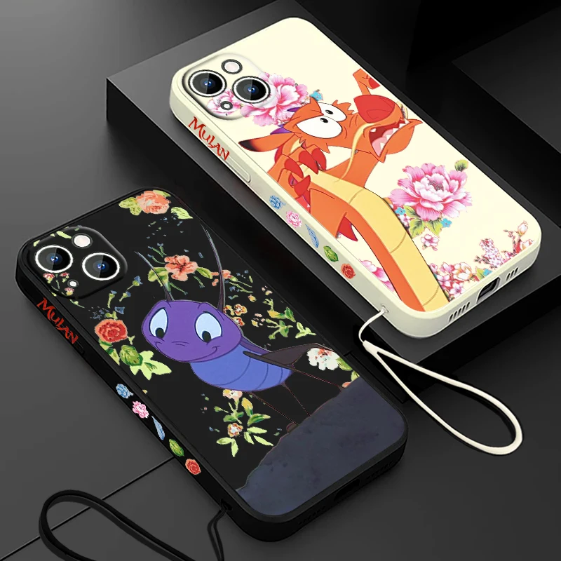 Cartoon Movie Mulan Mushu Dragon Phone Case For Apple iPhone 15 14 13 12 11 Pro Max Plus 8 7 SE Liquid Left Rope Capa Cover