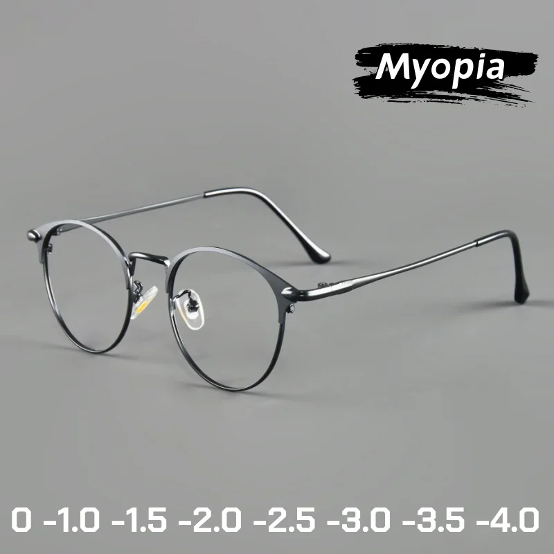 

Fashionable High-end Round Metal-Frame Myopia Glasses Lightweight Comfort High-Definition Anti Blue Light Eyeglasses 0 To -4.0