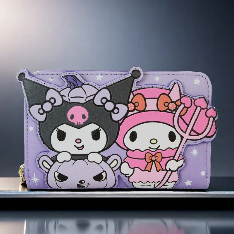 

Authentic Loungefly Sanrio Kuromi And Melody Halloween Zipper Wallet Card Bag Kuromi Melody Figures Girls Anime Peripheral Gifts