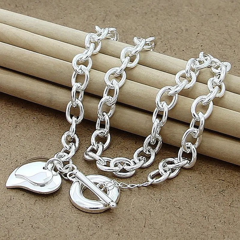 

925 Sterling Silver Double Heart Necklace For Women Wedding Party Fashion Charm High Quality Jewelry