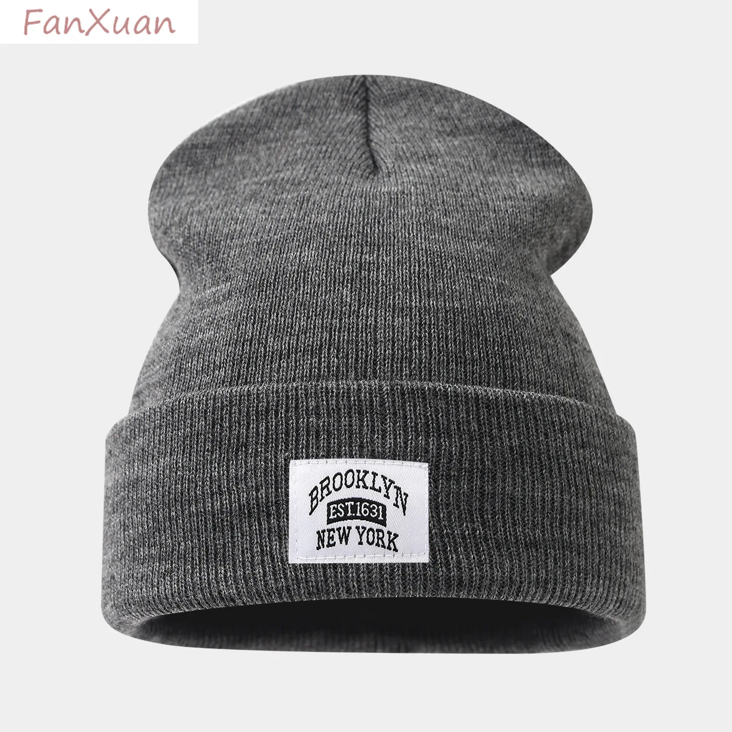 women men beanies hats autumn winter bonnets skullies fashion Brooklyn label solid color knit hat unisex simple