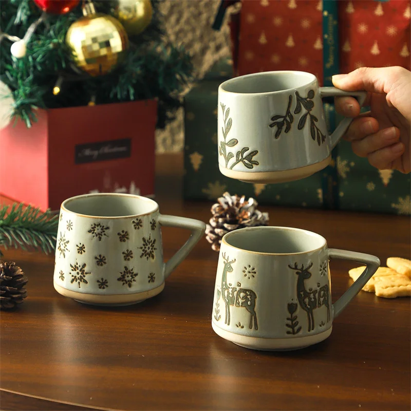 300ml Christmas Gift Creamic Mug Milk Water Cup Breastfast Coffee Mugs Office School Mugs for Drink Holiday Kitchen Drinkware