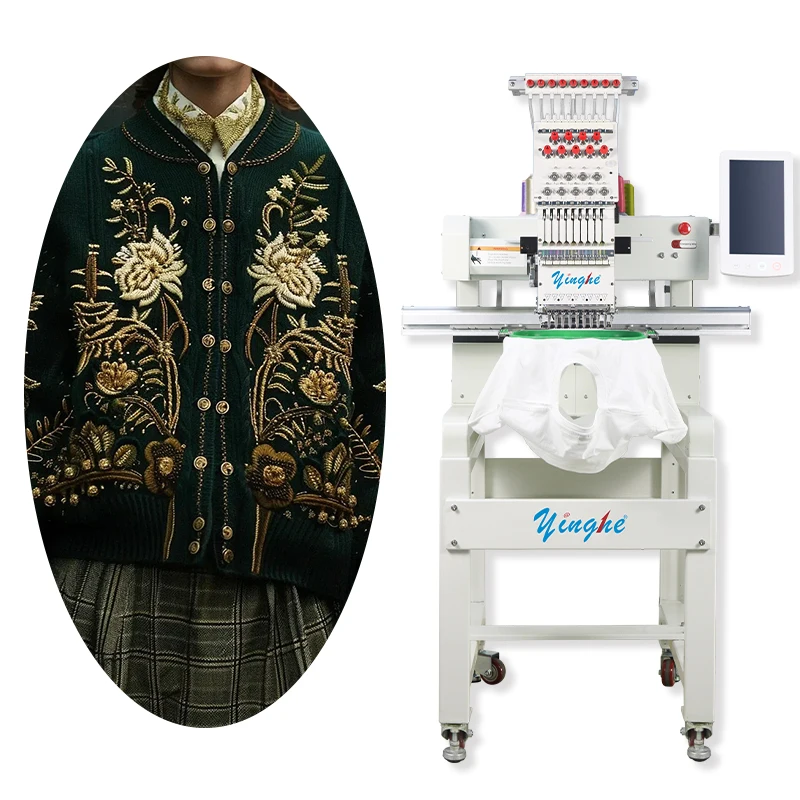 YH  large format 1 head 9 needles monogram sewing computer software logo cap beads flat T-shirt functions  embroidery machines