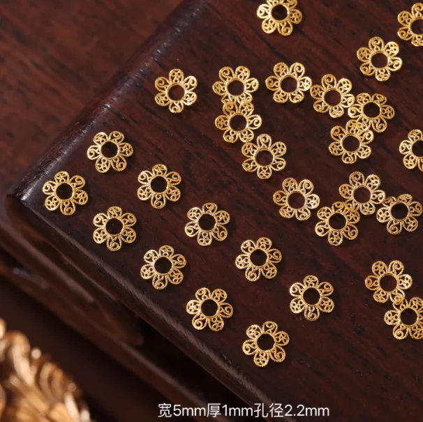18k gold flower spacers 4mm 5mm karat gold stopers for diy bracelets au750 jewelry accessories big hole 2mm
