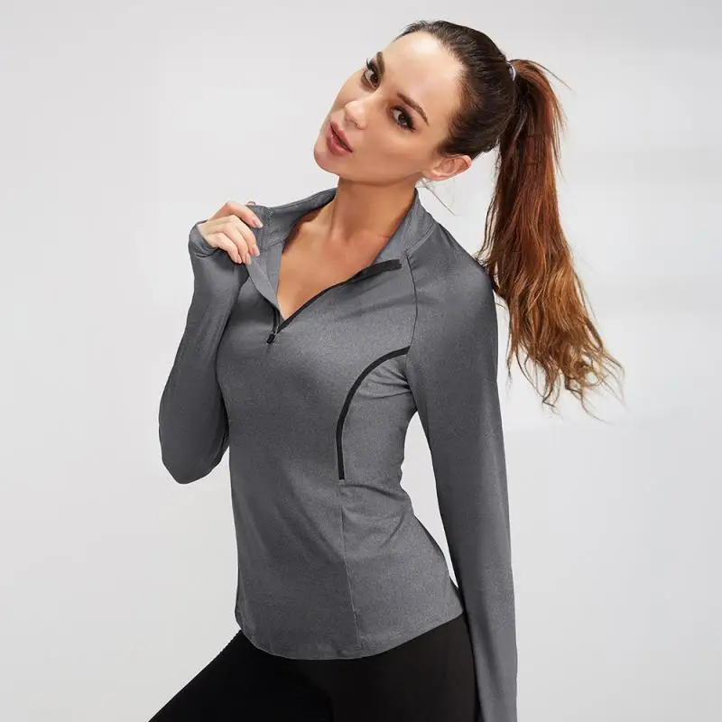 2024 Women Sports Top Long Sleeves Fitness Yoga Clothing High Elasticity Tight Clothes Quick Drying Stand up Collar Sweatshirt