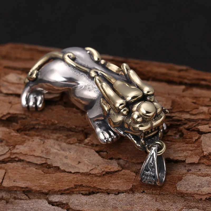 S925 Sterling Silver Pixiu Pendant Black Color Old Process Unisex Fine Jewelry FYNE427