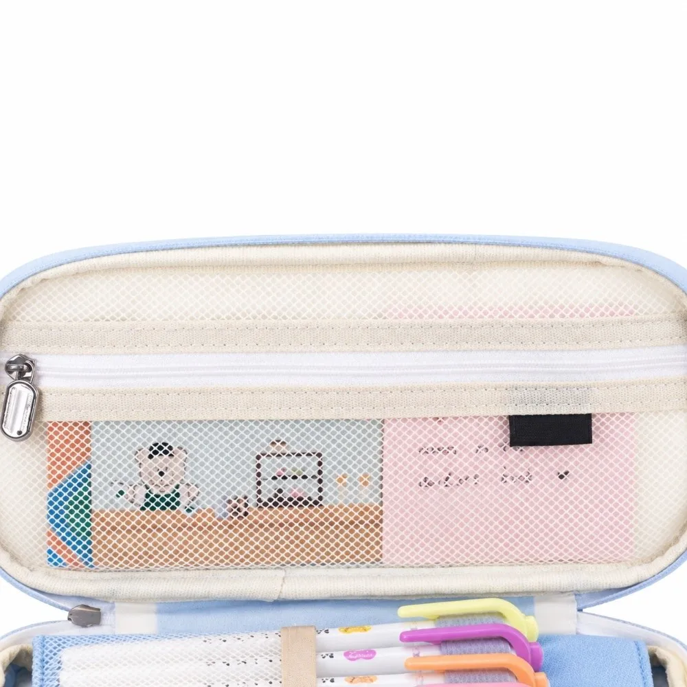 Canvas Pencil Case Dual Window Split Color Storage Bag Macaron Color Large Capacity Large Capacity Pouch Travel Storage