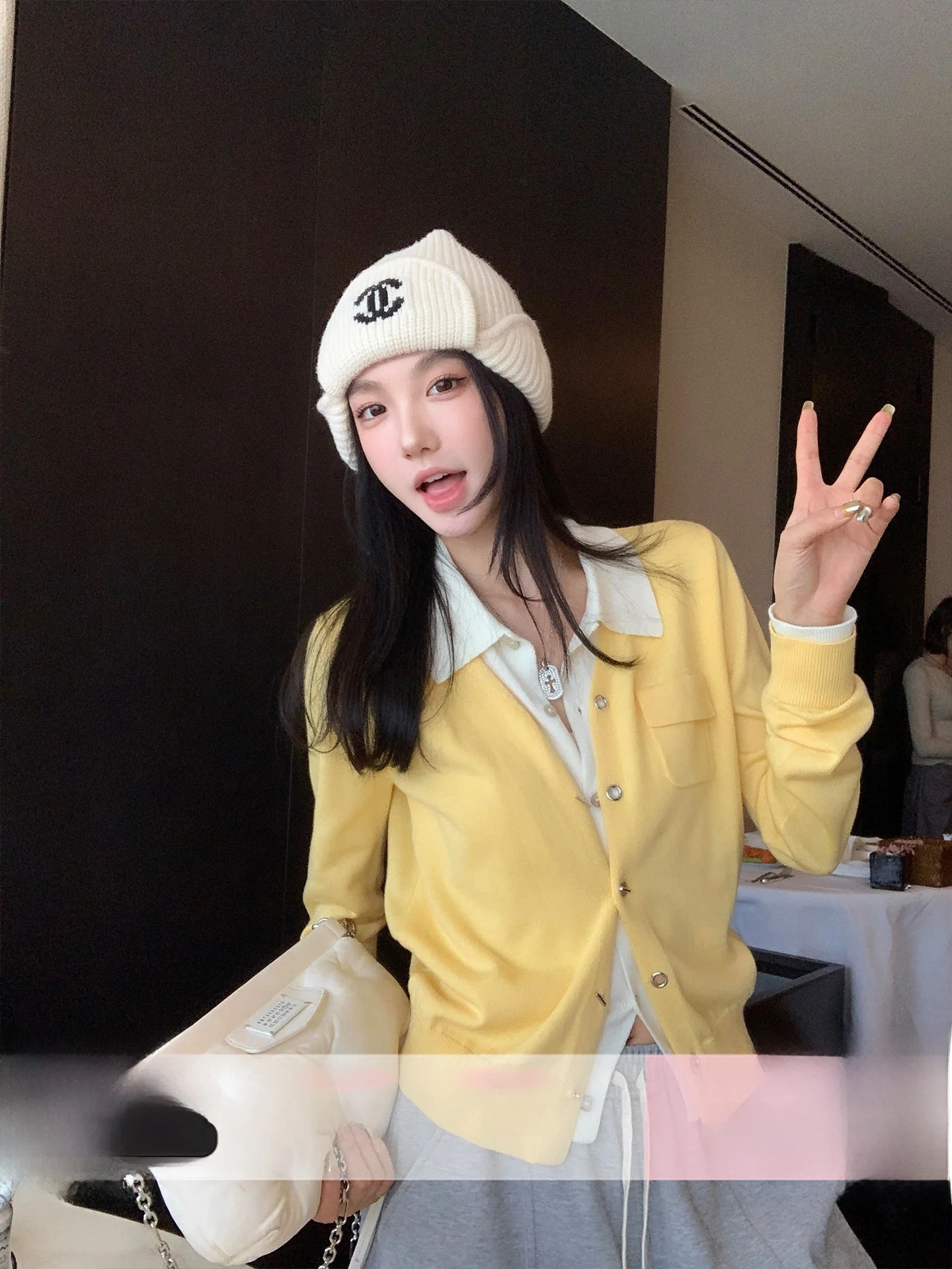 

Color Blo Long Sve Knitted Sweater Women's Fake Two-Piece Sle Autumn New Leisure Faion Split-N-Sle Cardigan Top