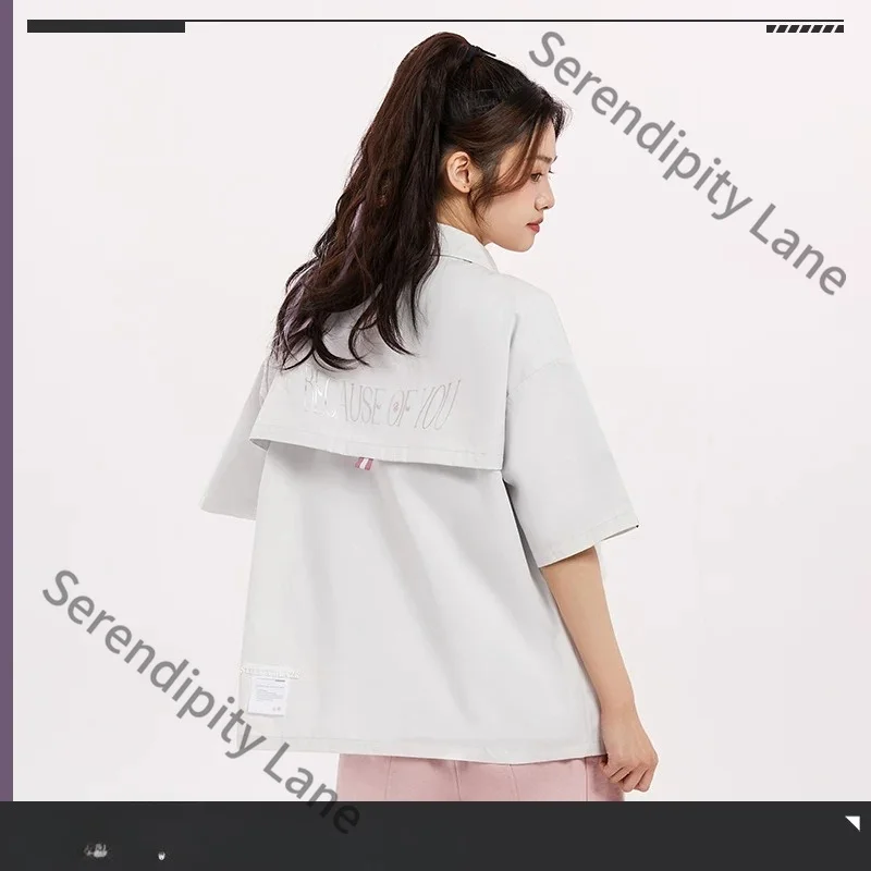 Honkai Impact 3 Official Short Sleeve Work Shirt Zipper Pocket Decor Loose Anime Blouse  Cosplay   Casual CHIC
