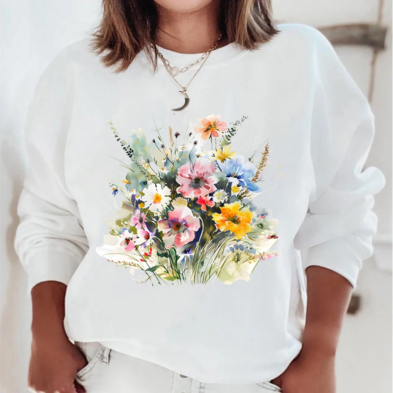 Floral Oil Painting Hoodie Women Fashion Vintage Hoodies Boho Wild Flower Plant Pullover Autumn Long Sleeve Women Sweatshirts