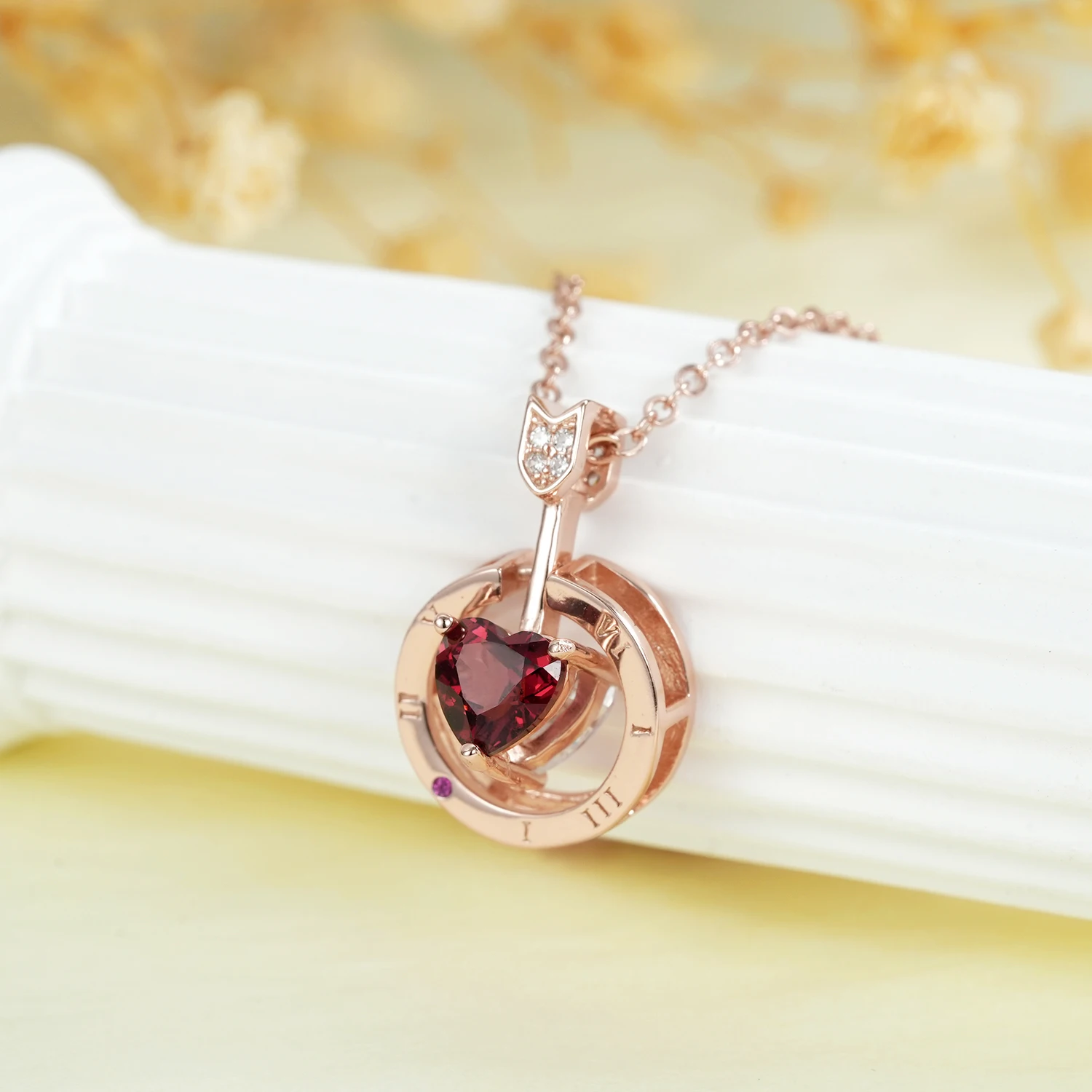 YBO Designer Double Side Arrow Pendant Necklaces Women Natural Red Garnet Heart Stone Letter Clavicle Chain 925 Sterling Silver
