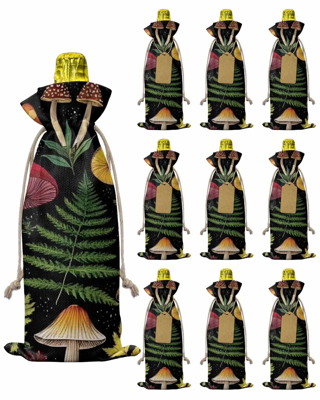 

10pcs Wine Bottle Covers Fern Mushroom Leaf Wine Holder Carrier Packaging Bag Wedding Party Decor Gift