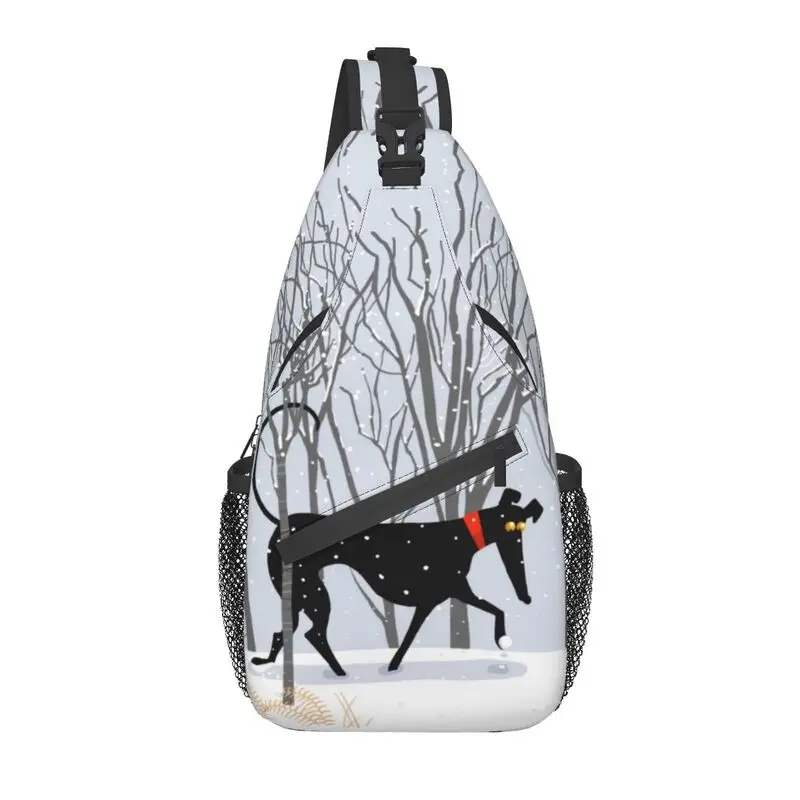 

Winter Hound Sling Chest Bag Custom Greyhound Whippet Sighthound Dog Crossbody Shoulder Backpack for Men Traveling Daypack