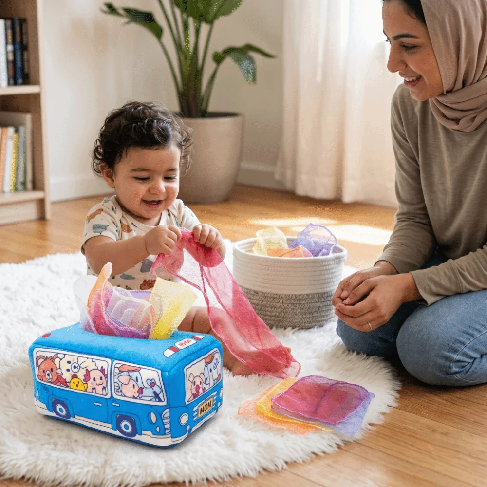 Soft Fabric Magic Tissue Box Colorful Crinkle Paper Montessori Toy Finger Exercise For 0‑18 Months Sensory Toy Infant