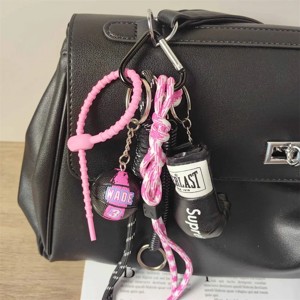 Diy Digital Store Pink Black Basketball Keychain Ball Boxing Gloves Camera Braided Rope Charm Bag Pendant Versatile Lanyard